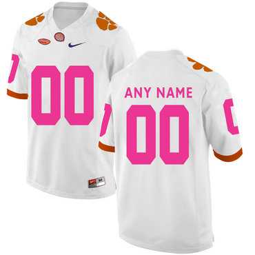 Mens Clemson Tigers White Customized Breast Cancer Awareness College Football Jersey->customized ncaa jersey->Custom Jersey